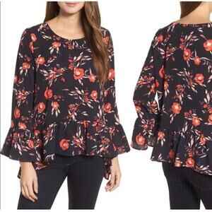 Gibson Floral Ruffle Sleeve Blouse Size Large